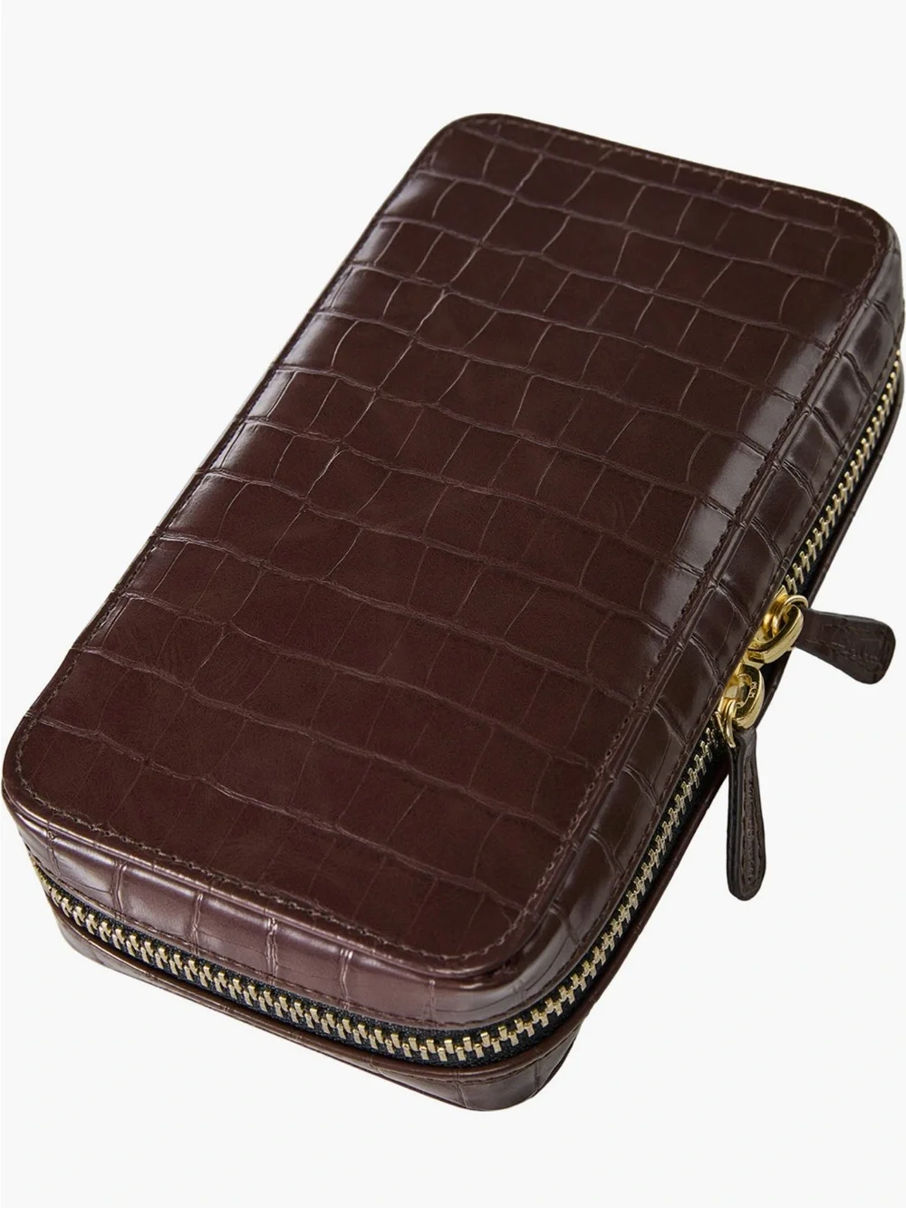 Trish McEvoy Dark Brown Croc-Embossed Brush Set with Zip Case